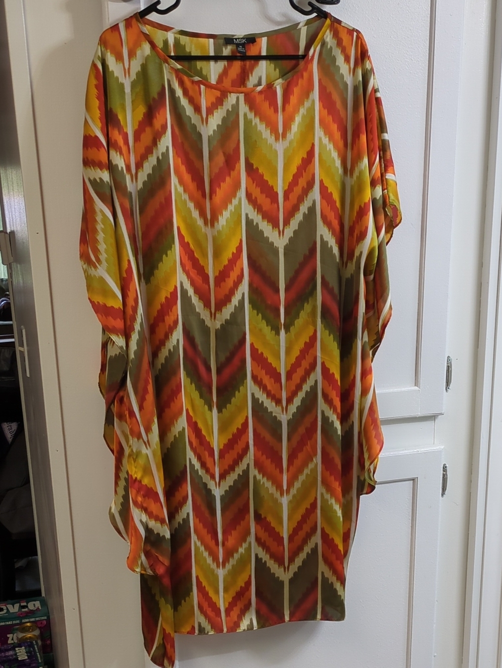 MSK Orange Olive Chevron Print Tunic Top